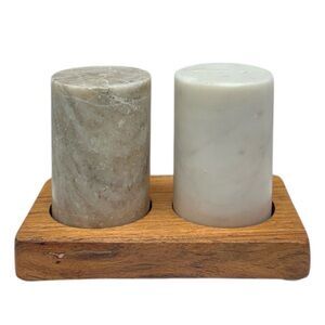 Handmade Natural Marble Salt & Pepper Set Made in India with Wooden Holder